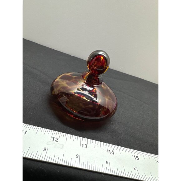 Vintage Art Glass Replacement Lid With Ball Top Swirling Amber & Red Cheetah Des - Picture 1 of 7